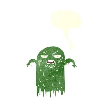 Cartoon slimy ghost with speech bubble Stock Illustration