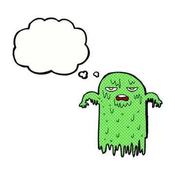 Cartoon slimy ghost with thought bubble Stock Illustration