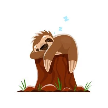 Cartoon sloth character sleep on a tree stump 스톡 일러스트