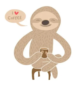 Cartoon sloth having coffee Stock Illustration