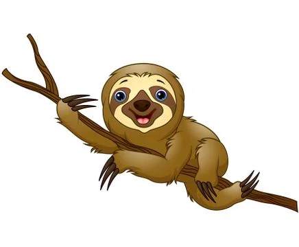 Cartoon sloth on a tree branch Stock Illustration