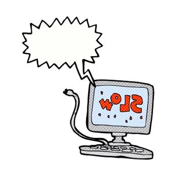 Cartoon slow computer with speech bubble 스톡 일러스트