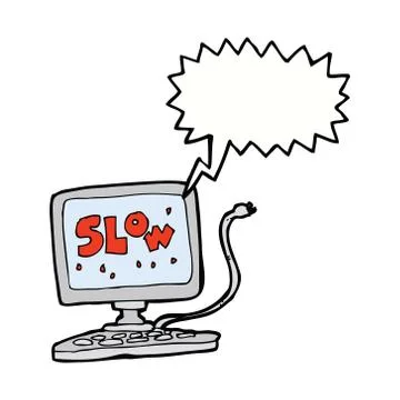 Cartoon slow computer with speech bubble Stock Illustration