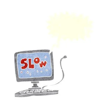 Cartoon slow computer with speech bubble Stock Illustration