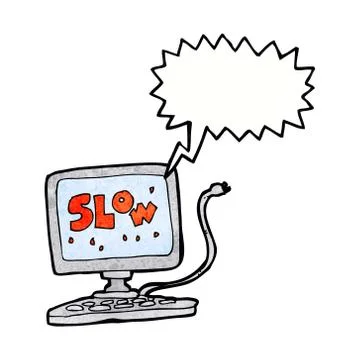 Cartoon slow computer with speech bubble Stock Illustration