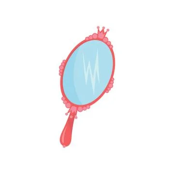 Cartoon small handle mirror in pink oval frame. Accessory of little princess Stock Illustration