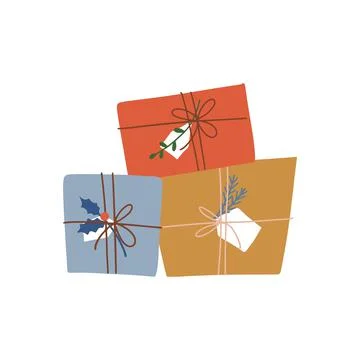Cartoon small stack of holiday gift boxes. Isolated concept for Christmas banner Stock Illustration