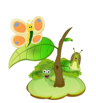 Cartoon small tree few insect Stock Illustration