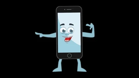 Cartoon Smartphone. 11th Pose Left Pointer with Animated Face. Alpha Stock Footage 74080624