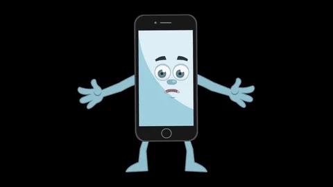 Cartoon Smartphone. 3rd Pose Not Know with Animated Face. Alpha Channel Stock-Footage 74081486