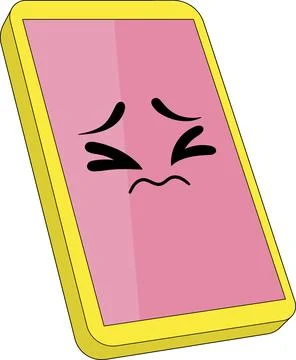 Cartoon Smartphone with Distressed Expression Representing Overheat Notific.. Stock Illustration