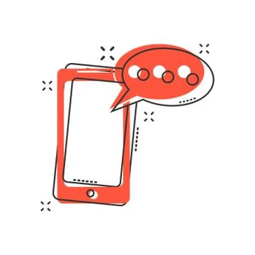 Cartoon smartphone with message icon in comic style. Mobile phone illustratio Stock-Illustration