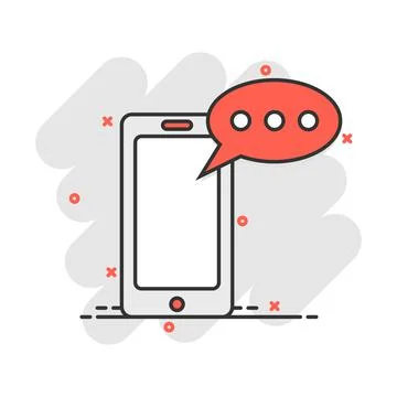 Cartoon smartphone with message icon in comic style. Mobile phone illustratio Stock-Illustration
