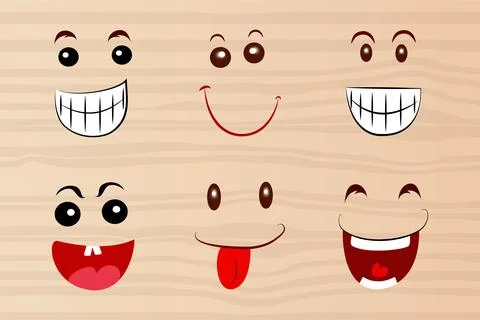 Cartoon smile expressions faces vector illustration set Stock Illustration