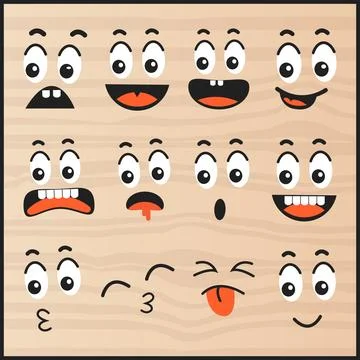 Cartoon smile expressions faces vector illustration set Stock Illustration