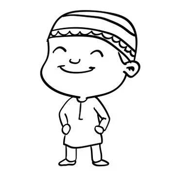 Cartoon Smiley Muslim Boy-Vector Sketch Stock Illustration