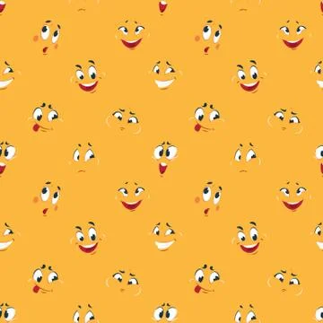 Cartoon smiley pattern. Funny crazy faces happy cute smile caricature fun comic Stock Illustration
