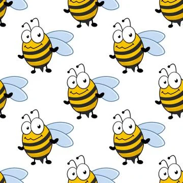 Cartoon smiling bee seamless pattern Stock Illustration