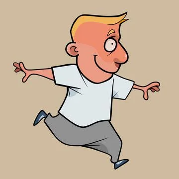 Cartoon smiling boy fun jumping waving his arms Stock Illustration