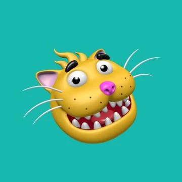 Cartoon smiling cat head. 3D illustration. Stock Illustration