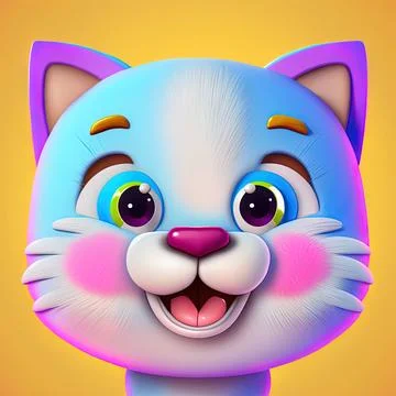 Cartoon smiling face of cute cat or dog 3D Stock Illustration