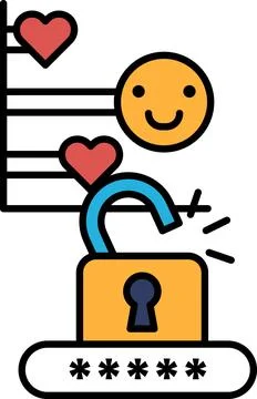 A cartoon of a smiling face with a key in front of a lock Stock Illustration