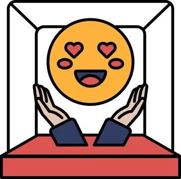 A cartoon of a smiling face with two hands reaching out to hug it Stock Illustration