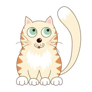 Cartoon smiling gentle beige kitty with ginger stripes sit Stock Illustration