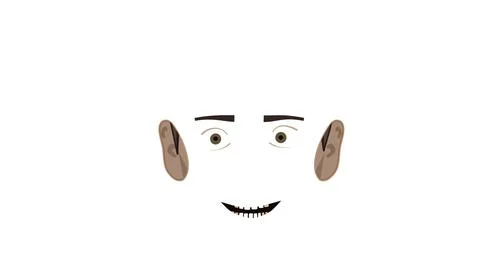 Cartoon smiling human face big ears round head simple expression portrait Ilustración de archivo