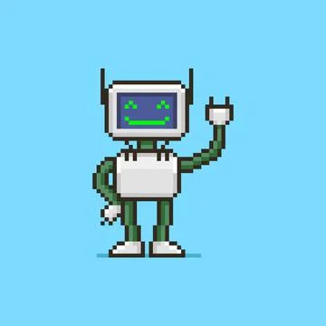 Cartoon smiling humanoid robot with a display instead of a face	 Stock Illustration