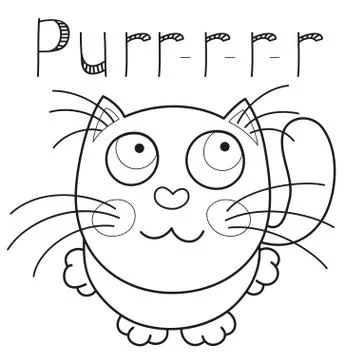 Cartoon smiling kitty, caressing missed kitten, coloring book page Stock Illustration