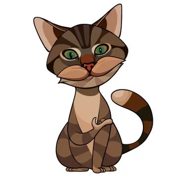 Cartoon smiling striped cat gesturing with paw Stock Illustration