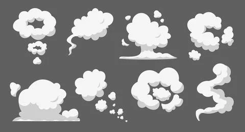 Cartoon smoke cloud. Comic stem effect. Vector fog silhouette set Illustrazione stock