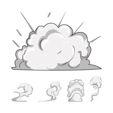 Cartoon smoke cloud explosion boom effect elements イラスト素材