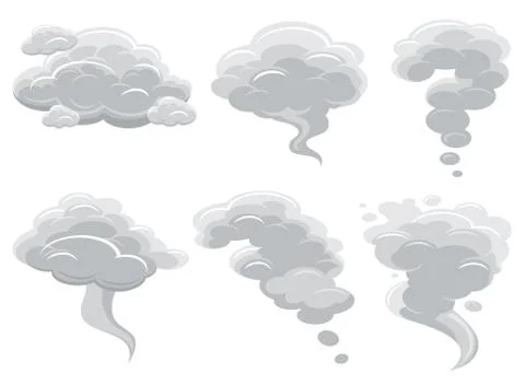 Cartoon smoking clouds and comic cumulus cloud vector collection Stockillustratie