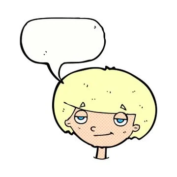 Cartoon smug looking boy with speech bubble Stock Illustration