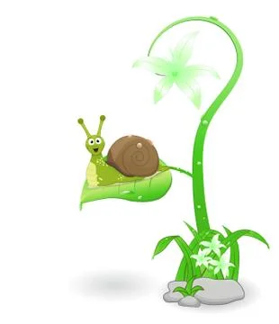 Cartoon snail on leaf Stock Illustration