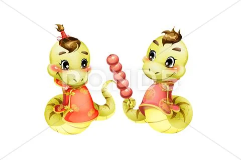 Cartoon snake and candid haws for Chinese year of snake Stock Illustration