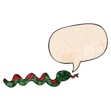 Cartoon snake and speech bubble in retro texture style Stock Illustration