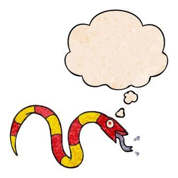 Cartoon snake and thought bubble in grunge texture pattern style Stock Illustration