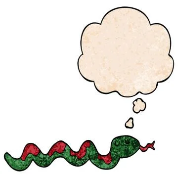 Cartoon snake and thought bubble in grunge texture pattern style Stock Illustration