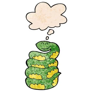 Cartoon snake and thought bubble in grunge texture pattern style Illustrazione stock