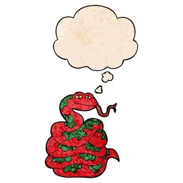 Cartoon snake and thought bubble in grunge texture pattern style Stock Illustration