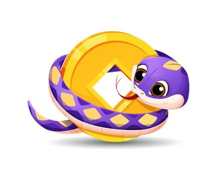 Cartoon snake character wrap around of golden coin Illustrazione stock