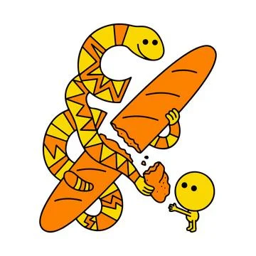 Cartoon Snake Sharing Bread Stock Illustration