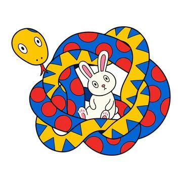Cartoon Snake Wrapped Around a Rabbit Stock Illustration