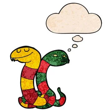 Cartoon snakes and thought bubble in grunge texture pattern style Illustrazione stock