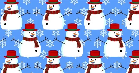 Cartoon Snowman Pattern, Holiday moving background Stock Footage 222030467