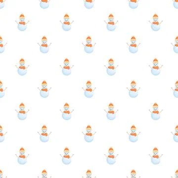 Cartoon snowman seamless pattern on white background Stock Illustration