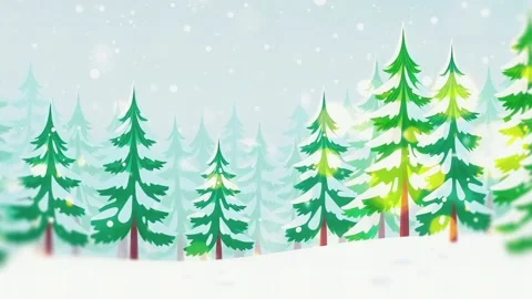 Cartoon snowy forest trees Stock Footage 307003869